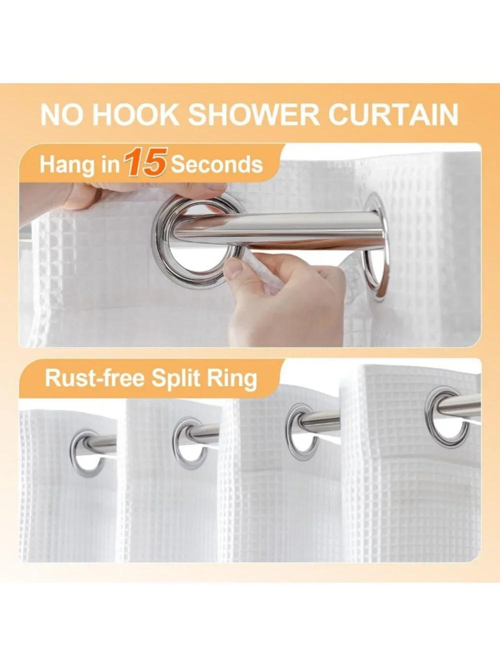 Cotton Blend No Hook Shower Curtain with Liner, White, 71